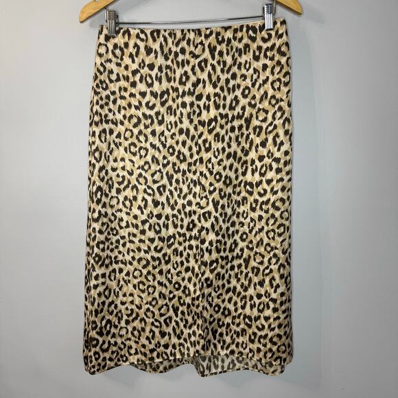 Gerard Darel Silky Aline Midi Skirt Leopard Front Split Women's 42 Sz 10 - Picture 1 of 9